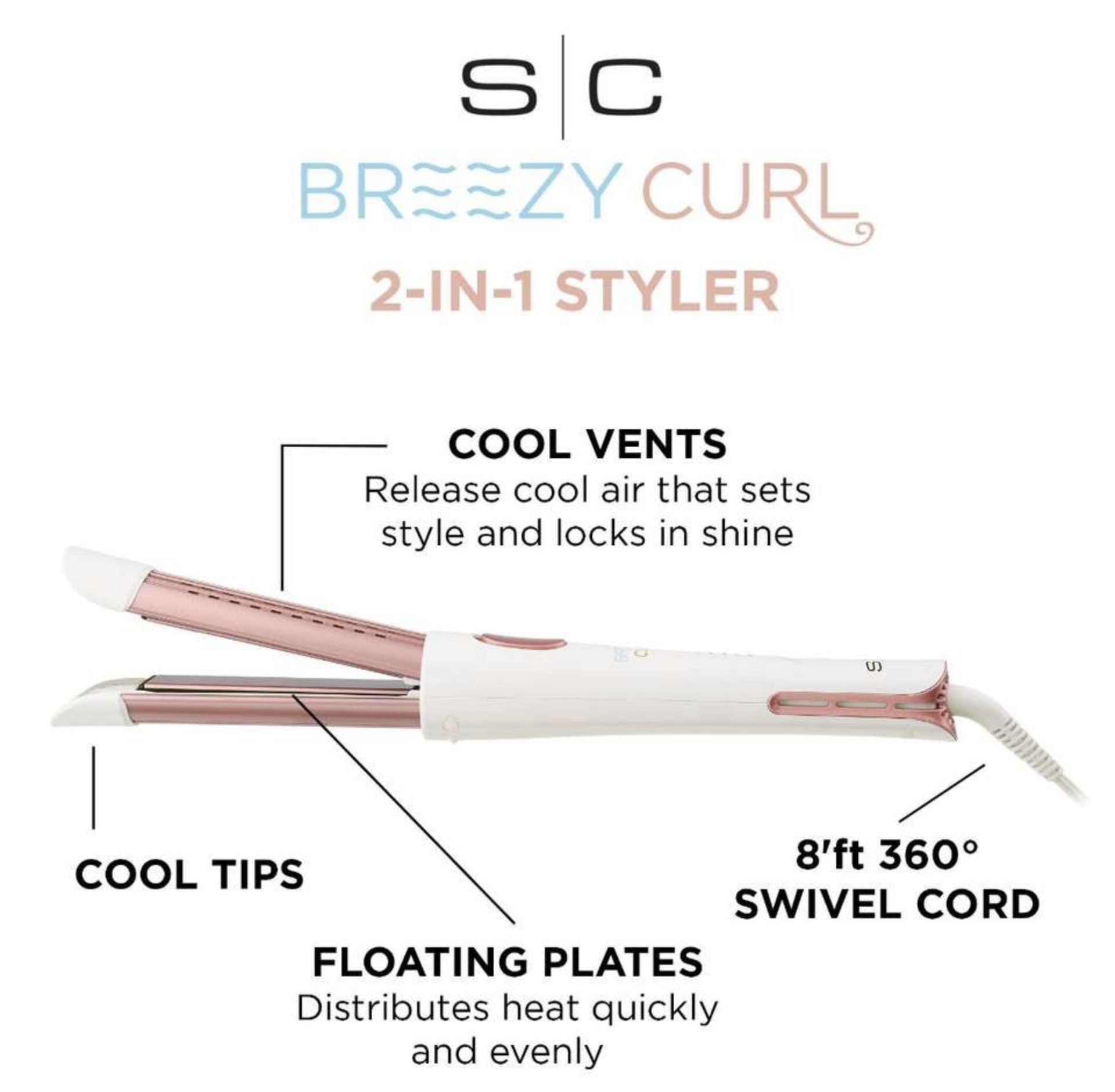 StyleCraft Breezy Curl 2-IN-1 COOL AIR HAIR STYLER - SC701B